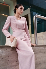 B8361P65 - Bộ text hồng đỗ, áo vest thắt đai + CV