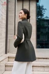 91001 - Măng tô kaki tà bong thắt đai eo