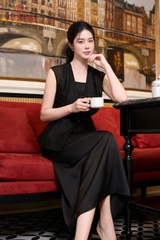 B1427B65 - Bộ đen: áo tơ khoác+ Đầm lụa 2 dây (limitted)