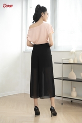 26016B03-quần Culottes voan ngựa đen, tà bong xếp chéo.
