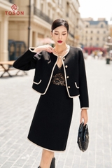 C8301B34 - Bộ dạ lông cừu đen: Áo vest + Chân váy A