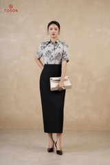 14062 - Áo tay lỡ, tơ hoa hồng, nền đen