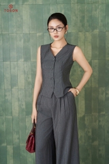 B1230K35 - Bộ demin kẻ: áo Gile + Quần suông