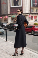 94005T95 - Măng tô dài dạ pha lê xanh than, lót trần bông