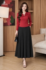 AS225 - Áo saquin đỏ tay dài, cổ xoắn phối mặt đai