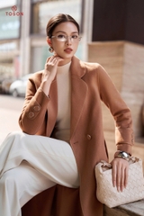 99004E34 - Áo dạ lông cừu Be tà bong, cổ K lé phối