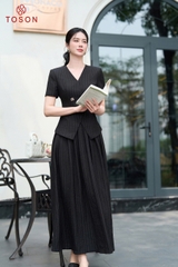31B79K96 - Chân váy xòe linen đen kẻ