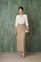 14013 - Áo lụa cổ xếp bèo, buộc nơ