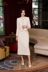 B8374E65 - Bộ u mì xốp kem: Vest ngắn + C.váy