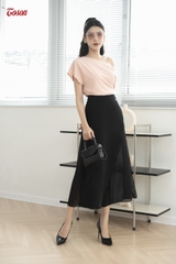 26016B03-quần Culottes voan ngựa đen, tà bong xếp chéo.