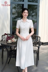 43156E96 - Đầm linen trắng phẩy,cổ đức bấu mí
