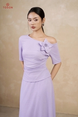 B1346 - Bộ thun len tím: Áo vai lệch đính hoa + C.Váy