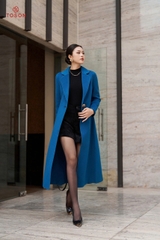 99007X34- Áo dạ lông cừu Xanh dáng dài, cổ K cài 1 khuy