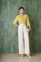 14013 - Áo lụa cổ xếp bèo, buộc nơ