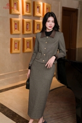 B8311K95 - Bộ umi kẻ phối da (Áo vest + CV)