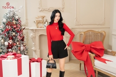 AL008D33  - Áo len đỏ dáng trơn cổ cao,.