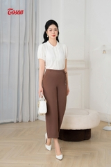 24044Z53- Quần nâu ống suông rộng, cạp cao phối dây nơ