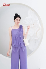 B1245T63 - Set bộ tơ tím: Áo xếp bèo cuốn hoa + quần dáng suông Limitted..