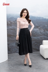 33039B62 - Chân váy voan đen, dáng xòe, xếp ly.