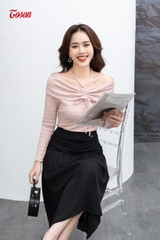 33039B62 - Chân váy voan đen, dáng xòe, xếp ly.