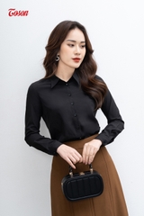 12187B11- Áo sơ mi đen cổ đức, không chiết ly sau..