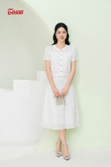 B1343W63- Set bộ thô boil trắng thêu bô đê: áo croptop + chân váy xòe