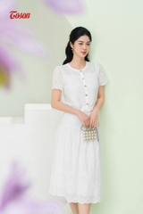 B1343W63- Set bộ thô boil trắng thêu bô đê: áo croptop + chân váy xòe