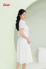 B1343W63- Set bộ thô boil trắng thêu bô đê: áo croptop + chân váy xòe