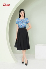 36015B63-Chân váy xước Hàn đen dáng A, xếp ly 2 bên.