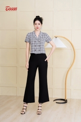 28010B63 - Quần đen xước hàn ống vẩy, đai cúc bấm lệch.