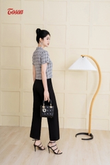 28010B63 - Quần đen xước hàn ống vẩy, đai cúc bấm lệch.