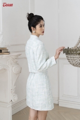 B8352X83 - Bộ Tweed xanh trắng: Áo vest suông + Chân vát A lót quần Limitted..