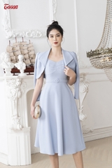 B8488X82 - Bộ text xanh mint: Áo vest lửng  + Đầm xòe nhẹ cúp ngực..