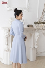 B8488X82 - Bộ text xanh mint: Áo vest lửng  + Đầm xòe nhẹ cúp ngực..