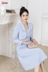 B8488X82 - Bộ text xanh mint: Áo vest lửng  + Đầm xòe nhẹ cúp ngực..