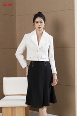 84975W53 - Áo vest dạ tweet trắng kem, cổ phối lông Limitted.