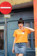 AP011C63- Áo cotton croptop Cam Mỹ in 2 hình nhỏ phối màu.