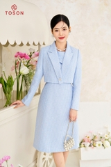 S8499X63 - Bộ Tweet xanh: Vest lửng + Đầm sát nách SXTN..