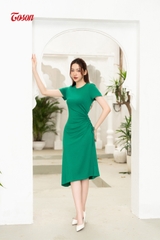 DP005X93 - Đầm cotton xanh green dáng A, tay cộc eo rút nhún Limitted..