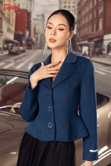 99985Y82 - Áo dạ lông cừu xanh lam, cổ ve tròn, tà áo cắt lượn Limitted