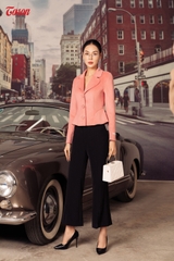 99985P82 - Áo dạ lông cừu hồng pastel, cổ ve tròn, tà áo cắt lượn Limitted