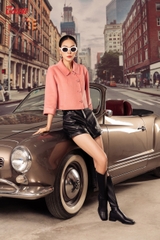 99988P82 - Áo dạ lông cừu hồng pastel, dáng suông tay lỡ gập lơ vê Limitted