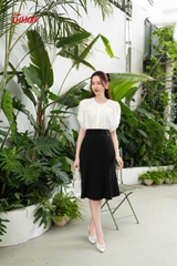 34010B93 - Chân váy carolan đen dáng đuôi cá, cạp luồn dây.