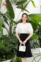 14030W63 - Áo lụa tơ trắng cắt cúp can ngực và tay phối ren Limitted..