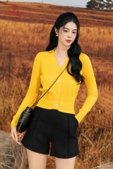AL003V33 - Áo len vàng cổ tim chữ Toson, dệt bo gấu..