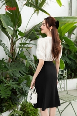 14030W63 - Áo lụa tơ trắng cắt cúp can ngực và tay phối ren Limitted..