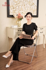 14938B63 - Áo carolan đen, dáng peplump, xếp ly trần chỉ
