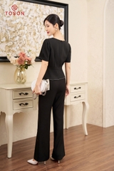 14938B63 - Áo carolan đen, dáng peplump, xếp ly trần chỉ
