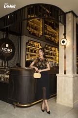 44154B03 - Đầm dáng dài voan ngựa đen phối hoa vàng......