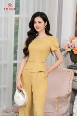 B1274V63 - Bộ vàng cốm tuýp si: Áo thắt đai + quần suông...